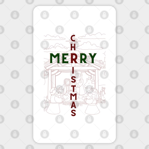 Merry Christmas Manger Scene Red Background Sticker by Ric1926